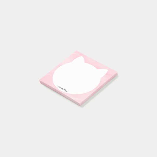Cute White Cat Head Silhouette Pink Waterverf Post-it® Notes (Schuin)