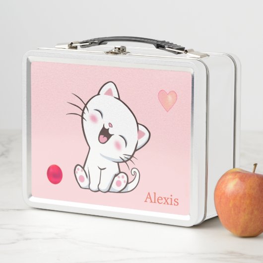 Cute White Cat & Heart on Light Pink (In situ)