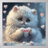 Cute White Cat holding hart gepersonaliseerde kuns Poster (Voorkant)