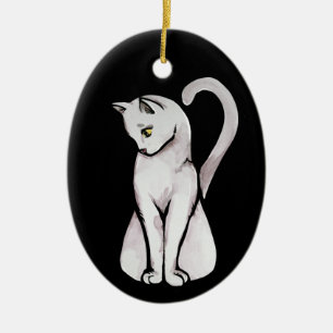 Cute White Cat Keramisch Ornament