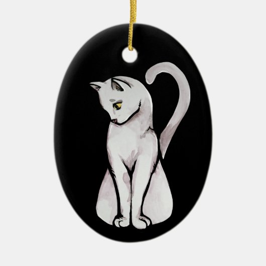 Cute White Cat Keramisch Ornament (Voorkant)