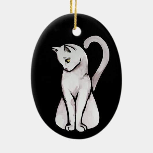 Cute White Cat Keramisch Ornament (Achterkant)