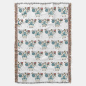 Cute White Cat Knitting Blue Yarn Hobby Graphic Deken (Voorkant Verticaal)