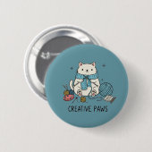Cute White Cat Knitting Blue Yarn Hobbyist Design Ronde Button 5,7 Cm (Voorkant /achterkant)