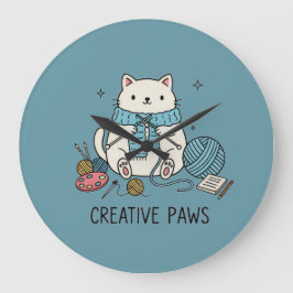 Cute White Cat Knitting Happy Hobbyist Room Decor Grote Klok
