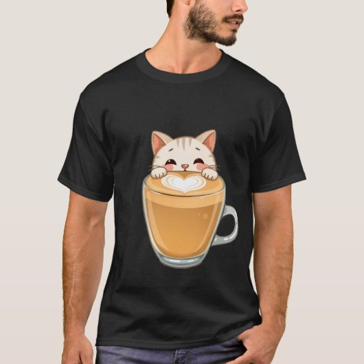 Cute White Cat Latte Art Coffee Heart ✨🐾☕ T-shirt (Voorkant)