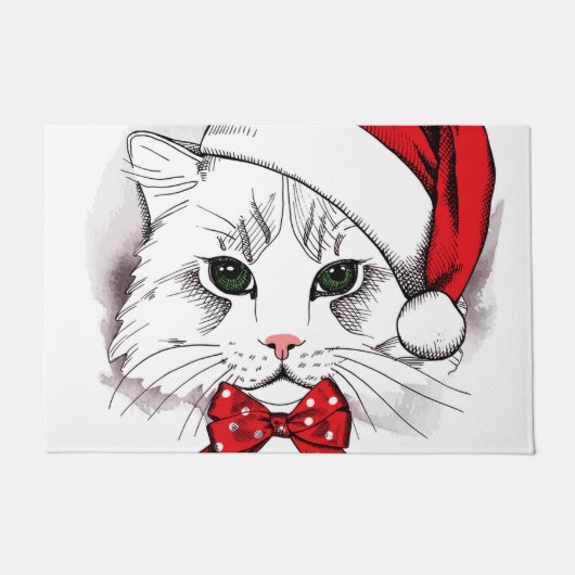 Cute White Cat Merry kerst Deurmat (Voorkant)