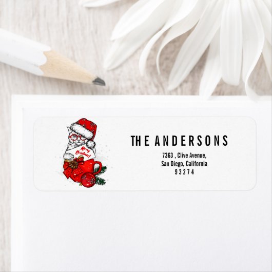 Cute White Cat Merry kerst Etiket (Insitu)