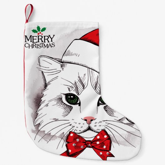 Cute White Cat Merry kerst Kleine Kerstsok (Voorkant)