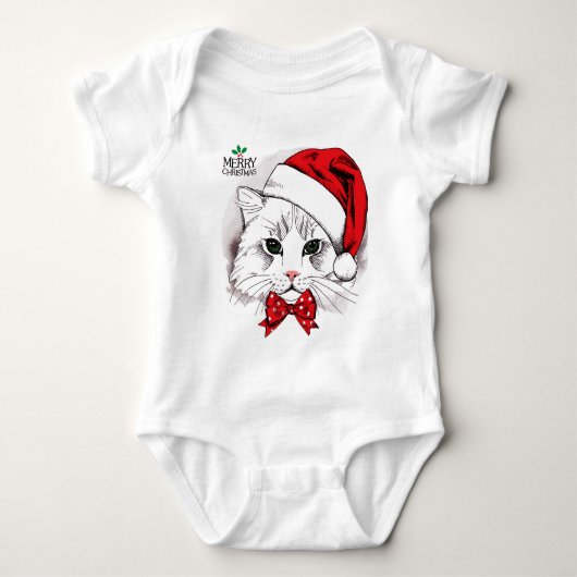 Cute White Cat Merry kerst Romper (Voorkant)