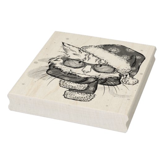 Cute White Cat Merry kerst Rubberstempel (Stempel)