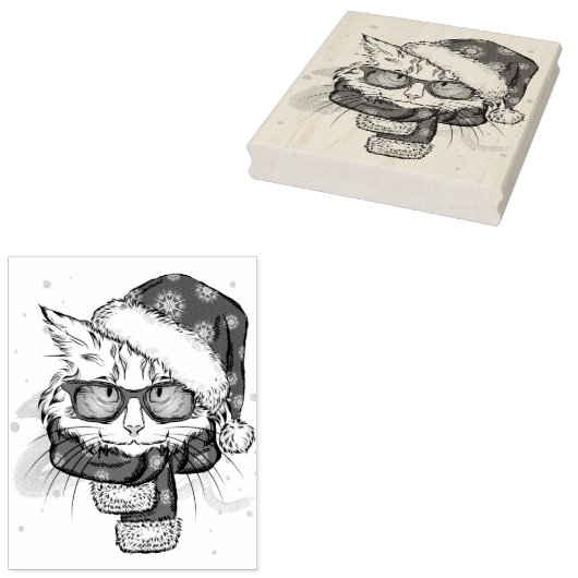 Cute White Cat Merry kerst Rubberstempel (Gestempeld)