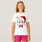 Cute White Cat Merry kerst T-shirt (Voorkant volledig)
