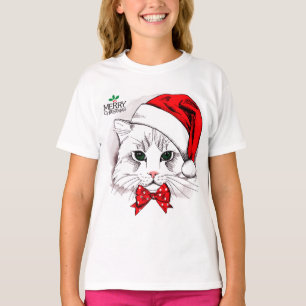 Cute White Cat Merry kerst T-shirt