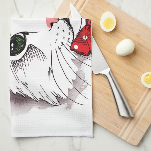 Cute White Cat Merry kerst Theedoek (Quarter Fold)