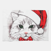 Cute White Cat Merry kerst Theedoek (Horizontaal)