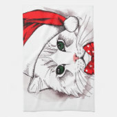 Cute White Cat Merry kerst Theedoek (Verticaal)