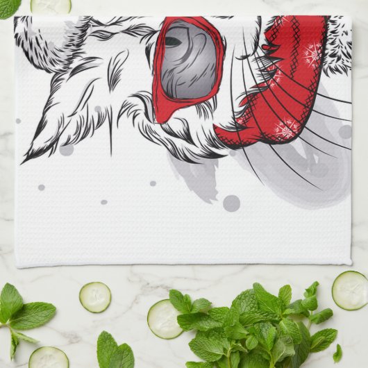 Cute White Cat Merry kerst Theedoek (Gevouwen)