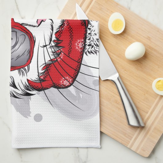 Cute White Cat Merry kerst Theedoek (Quarter Fold)