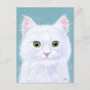 Cute White Cat met groene ogen briefkaart