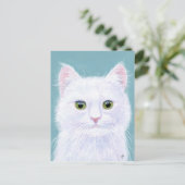Cute White Cat met groene ogen briefkaart (Staand voorkant)