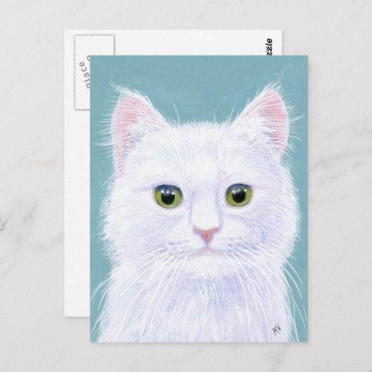 Cute White Cat met groene ogen briefkaart (Voorkant / Achterkant)