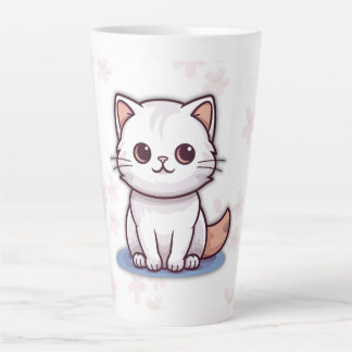 Cute White Cat Mug – Pink Floral Design Latte Mok