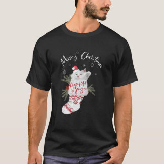 Cute White Cat Peace Love and Joy Sock Merry Chris T-shirt