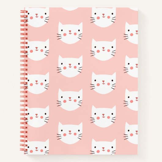 Cute White Cat Pink Patroon Notitieboek (Voorkant)