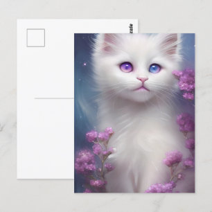 Cute White Cat Portrait Briefkaart