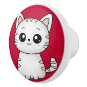 Cute White Cat Red Keramische Knop (Rechts)