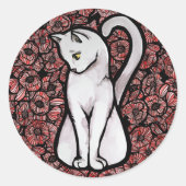 Cute White Cat Ronde Sticker (Voorkant)