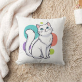 Cute White Cat Sitting Graphic Tee Kussen (Deken)