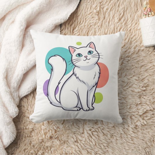 Cute White Cat Sitting Graphic Tee Kussen (Deken)