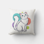 Cute White Cat Sitting Graphic Tee Kussen (Voorkant)