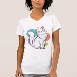 Cute White Cat Sitting Graphic Tee T-shirt