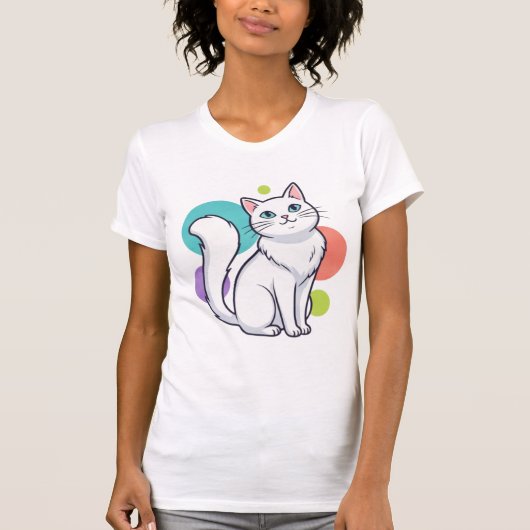 Cute White Cat Sitting Graphic Tee T-shirt (Voorkant)