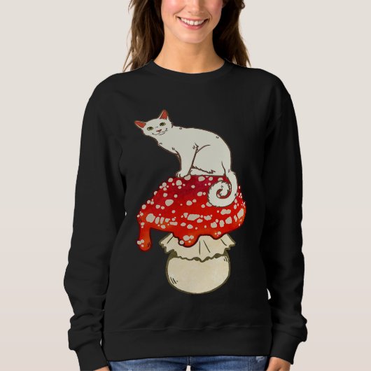 Cute White Cat Sitting on Red Spotted Mushroom Trui (Voorkant)