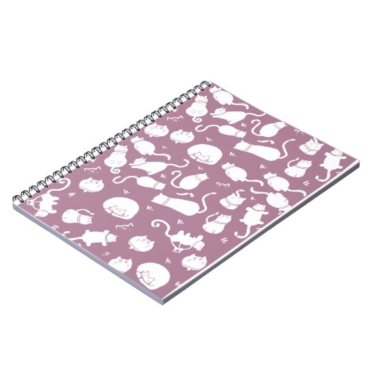Cute White Cats Pattern on Mauve Background Notitieboek (Linkerzijde)