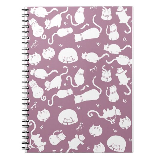 Cute White Cats Pattern on Mauve Background Notitieboek (Voorkant)
