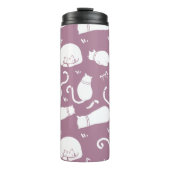 Cute White Cats Pattern on Mauve Background Thermosbeker (Voorkant)