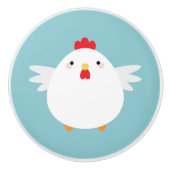Cute White Chicken on Green Illustration Keramische Knop (Voorkant)