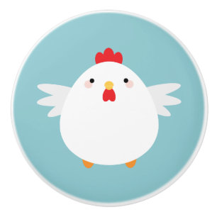 Cute White Chicken on Green Illustration Keramische Knop