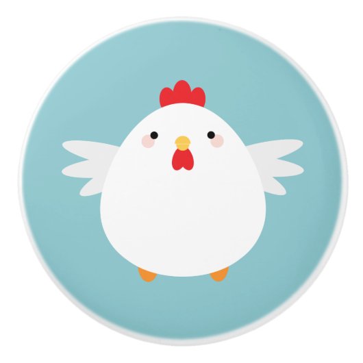 Cute White Chicken on Green Illustration Keramische Knop (Voorkant)