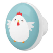 Cute White Chicken on Green Illustration Keramische Knop (Rechts)