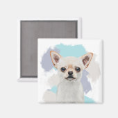 Cute White Chihuahua Abstract Blue Magneet (Voorkant / Achterkant)