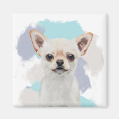 Cute White Chihuahua Abstract Blue Magneet (Voorkant)