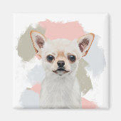 Cute White Chihuahua Abstract Pink Magneet (Voorkant)