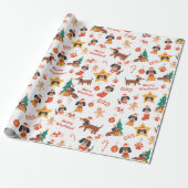 Cute White Christmas Dachshund Merry Woofmas Cadeaupapier (Uitgerold)