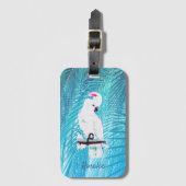 Cute White Cockatau Tropical Greenery Palm Leaves Bagagelabel (Voorkant (verticaal))